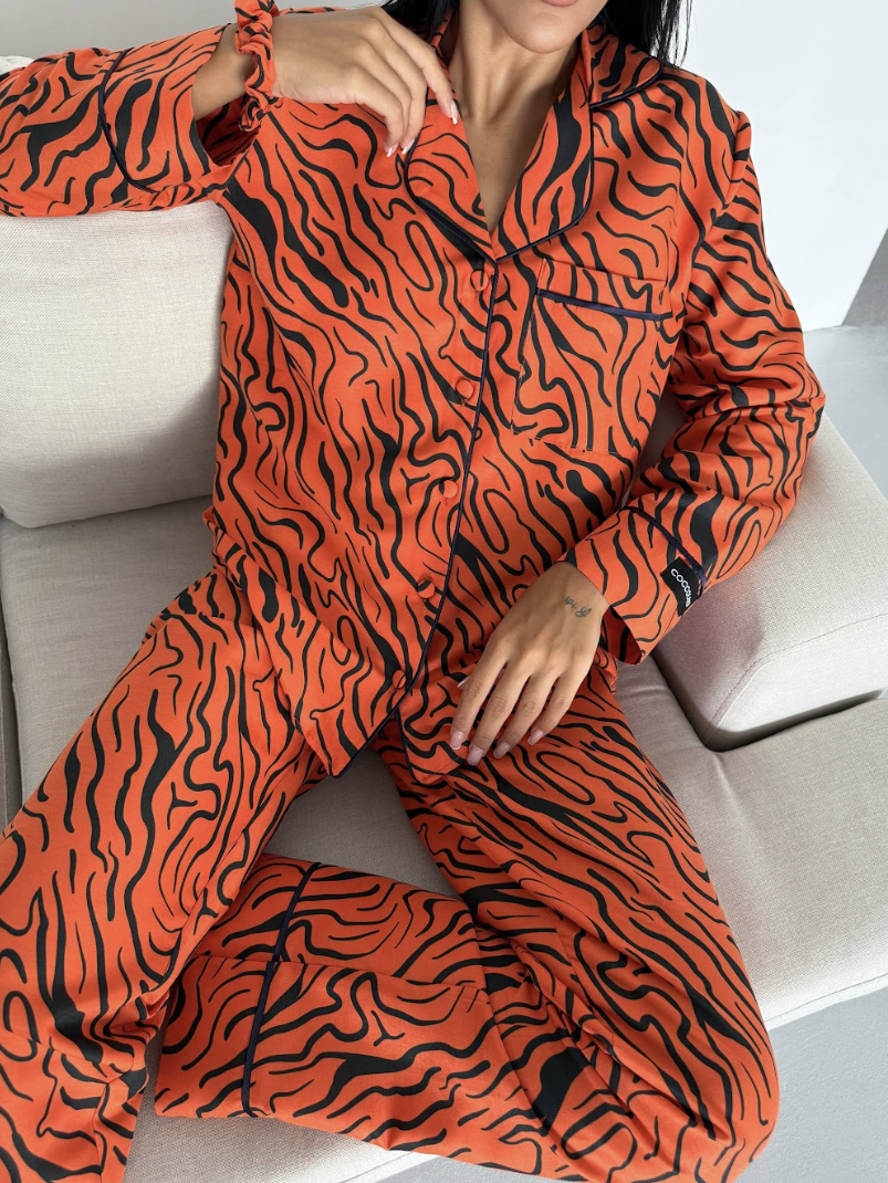 Zebra Desenli Turuncu Pijama Takımı